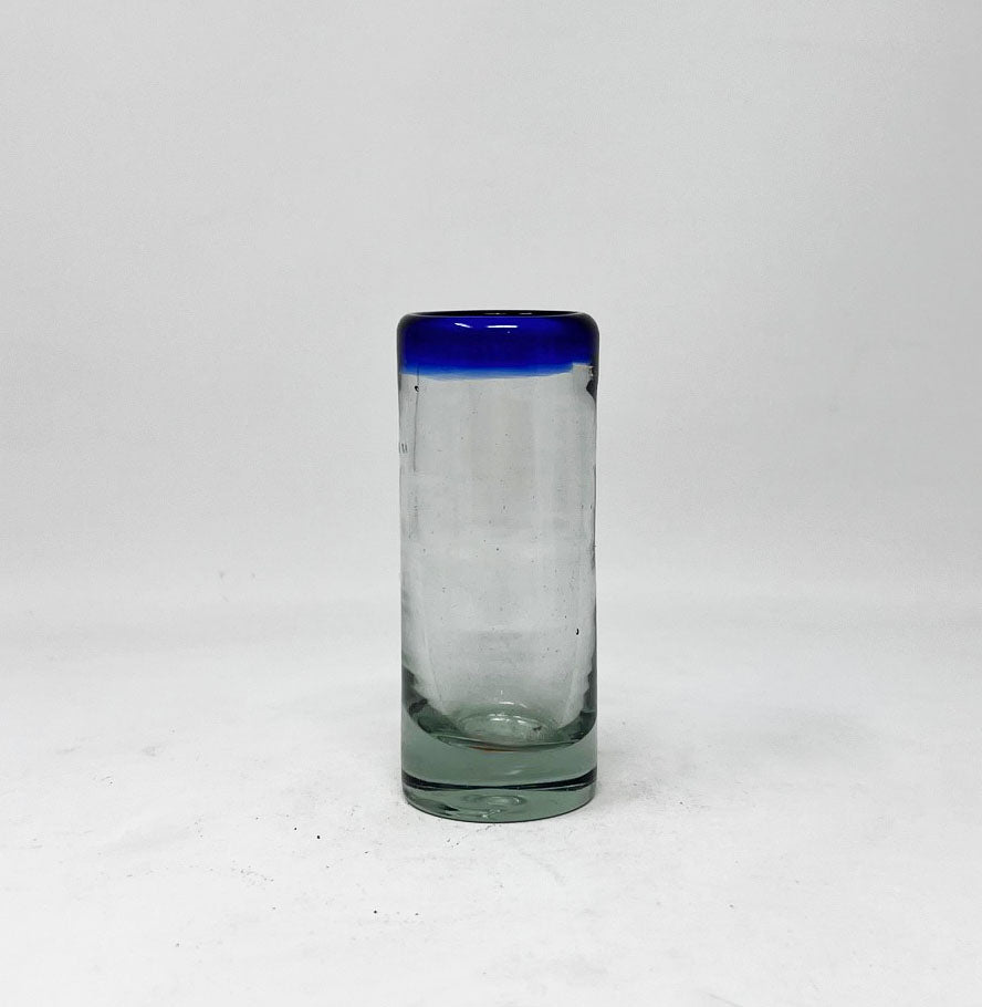 Hand Blown Shot Glass - Cobalt Blue Rim