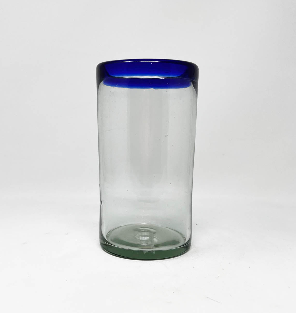 Hand Blown Water Glass - Cobalt Blue Rim