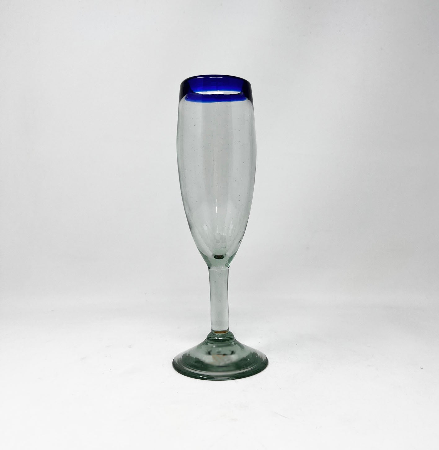 Hand Blown Champagne Glass - Blue Rim
