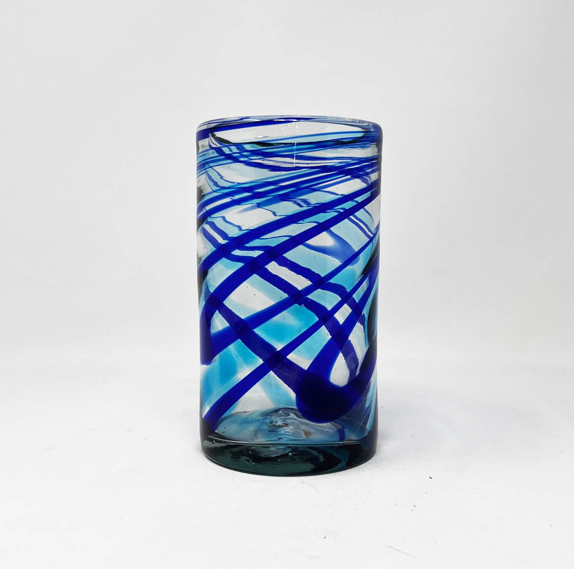 Hand Blown Water Glass - Turquoise/Blue Swirl