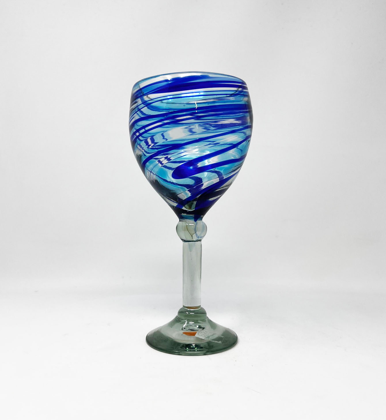 Hand Blown Wine Glass - Blue / Turquoise Swirl