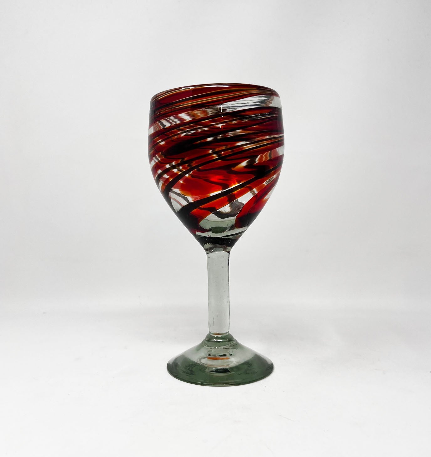 Hand Blown Wine Glass - Red / Chocolate Swirl