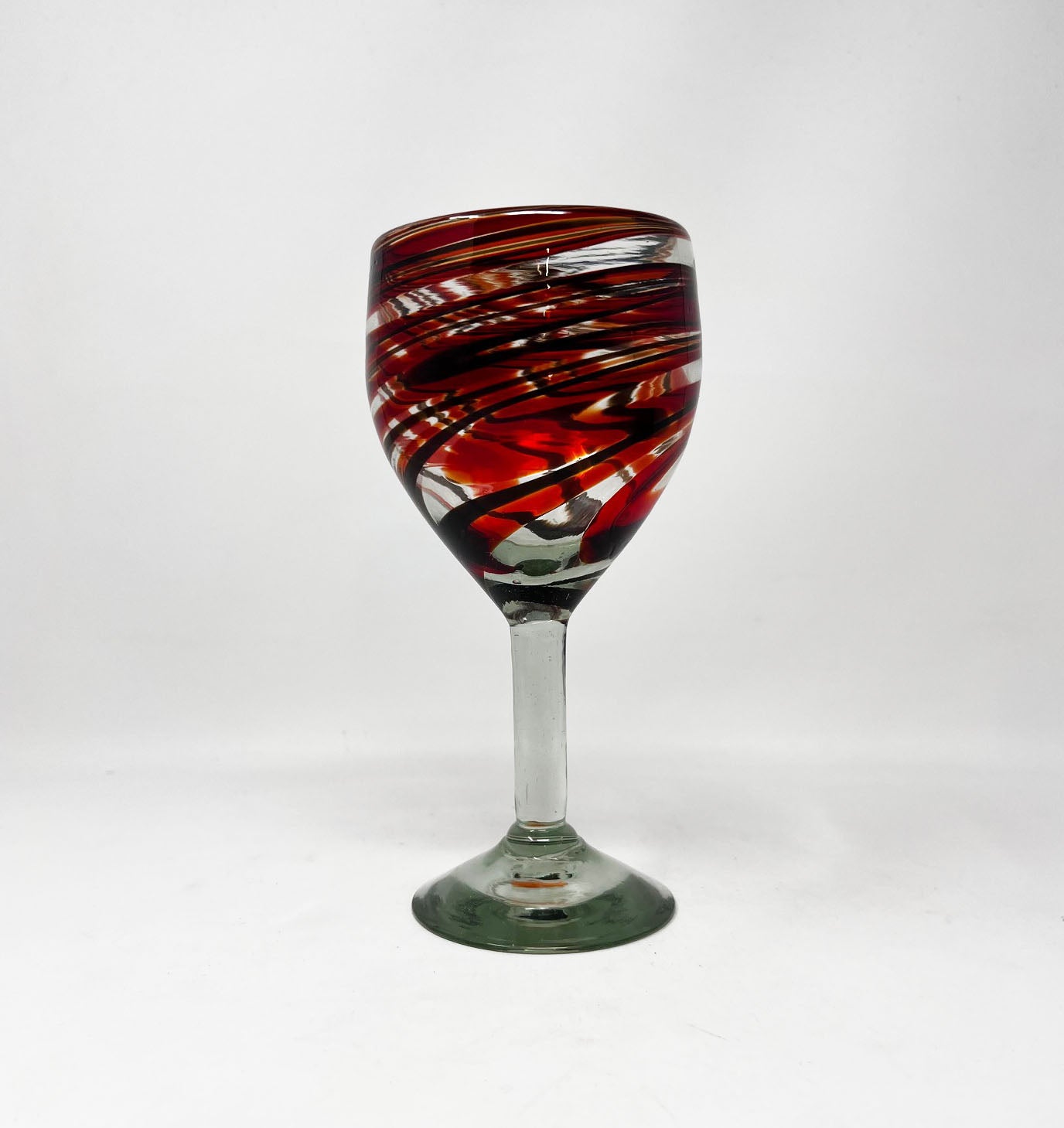 Hand Blown Wine Glass - Red / Chocolate Swirl