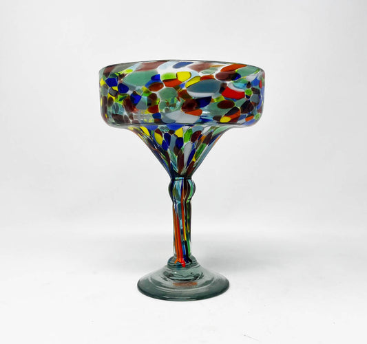 Hand Blown Margarita Glass - Clear Confetti