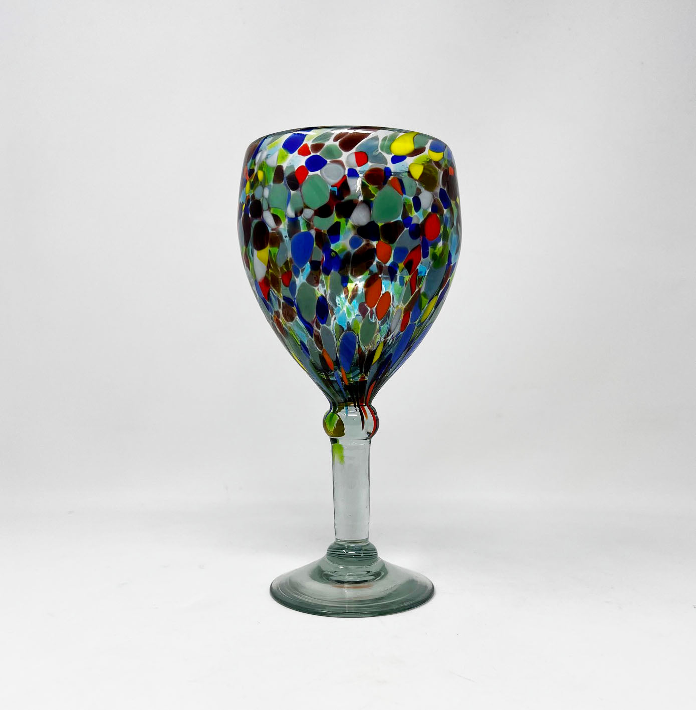 Hand Blown Wine Glass - Clear Confetti