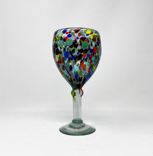 Hand Blown Wine Glass - Clear Confetti