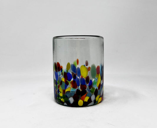 Hand Blown Low Ball Tumbler Glass - Confetti Base