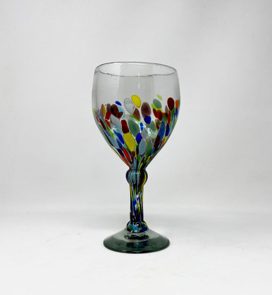 Hand Blown Wine Glass - Confetti Base