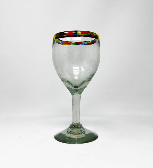 Hand Blown Wine Glass - Confetti Rim