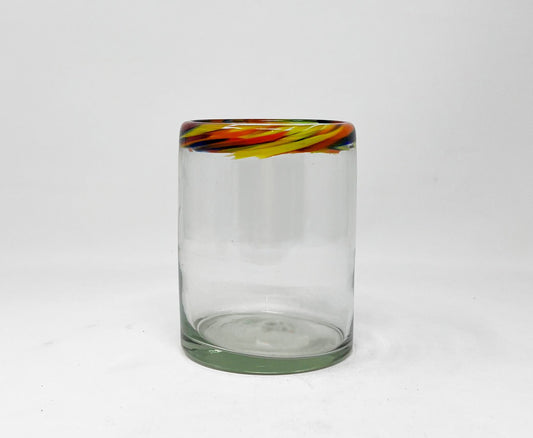 Hand Blown Low Ball Tumbler Glass - Confetti Rim