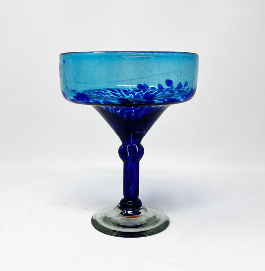 Hand Blown Margarita Glass - Turquoise Deep Sea Base