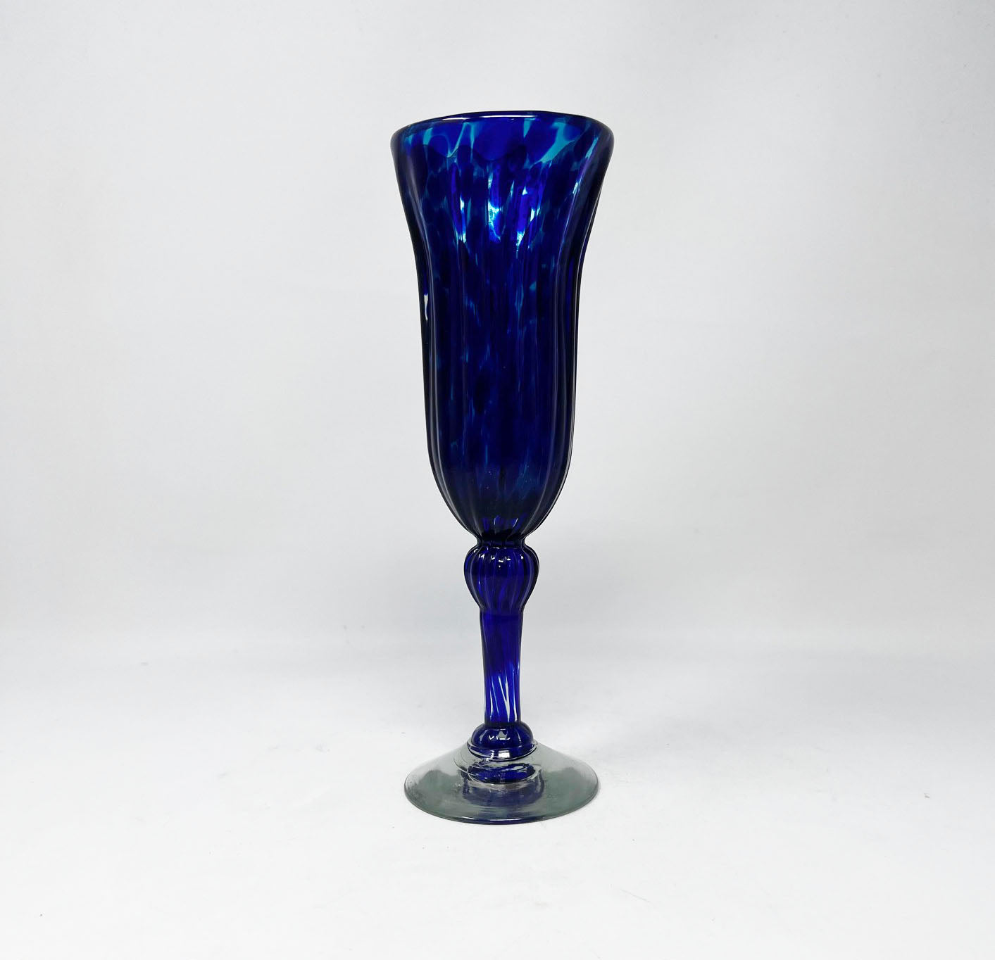 Hand Blown Trumpet Champagne Glass - Deep Sea