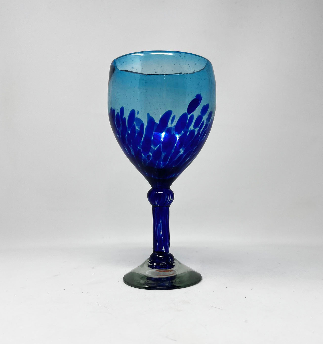 Hand Blown Wine Glass - Turquoise Deep Sea Base
