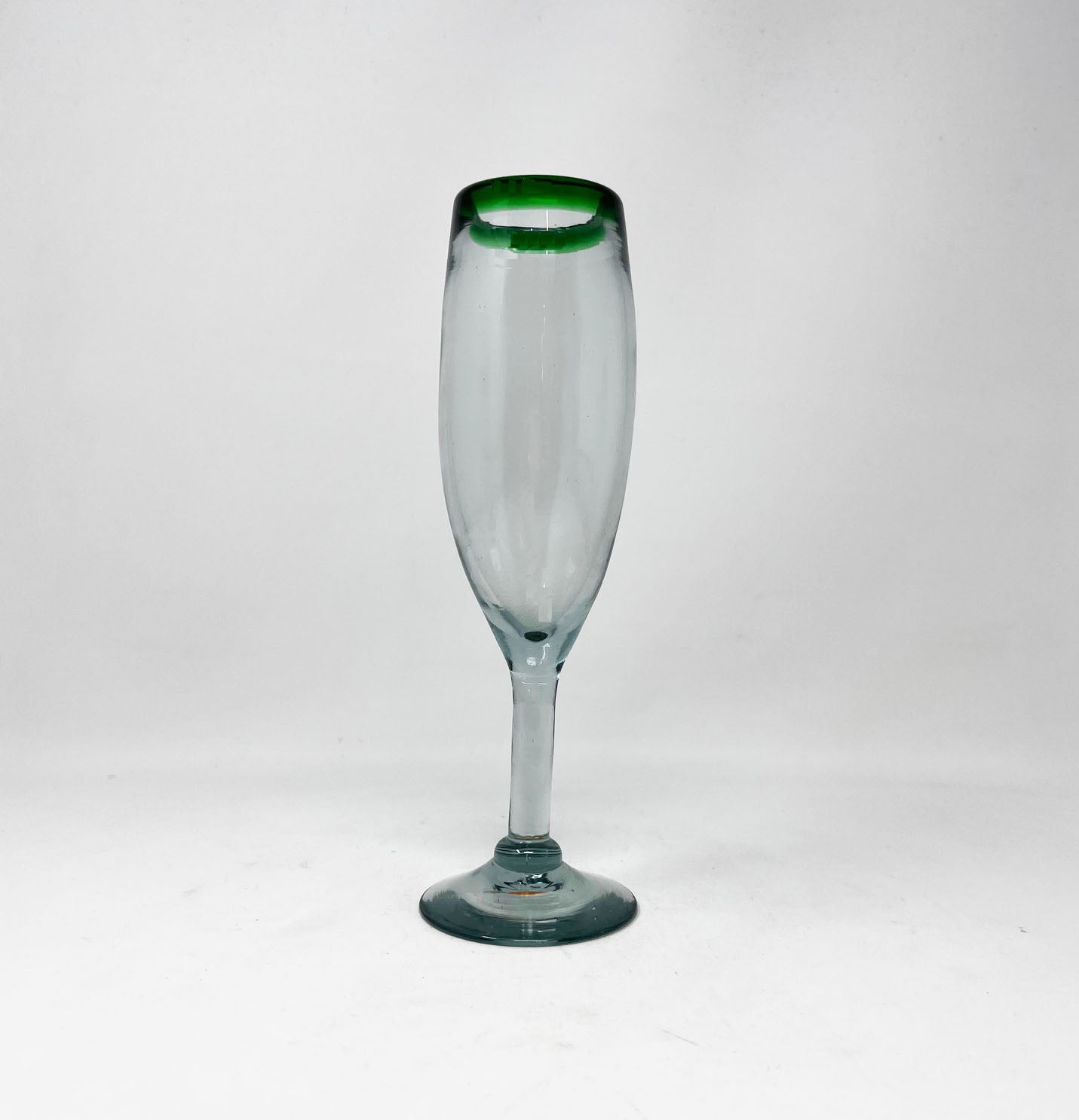 Hand Blown Champagne Glass - Green Rim