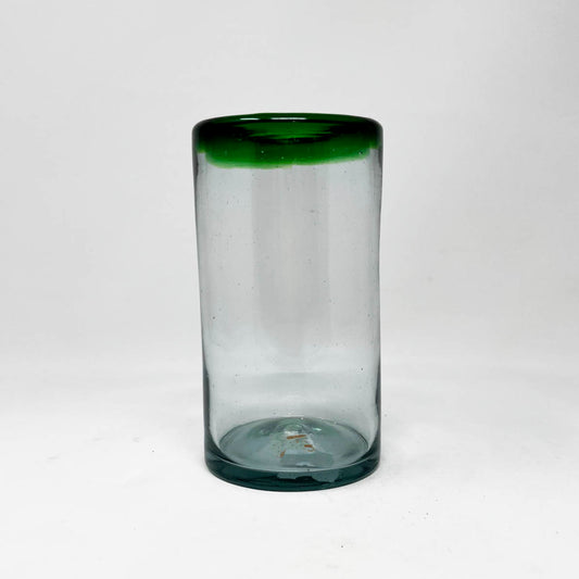 Hand Blown Water Glass - Green Rim