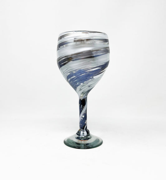 Hand Blown Wine Glass - Mocha / Cream Swirl