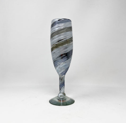 Hand Blown Champagne Glass - Mocha / Cream Swirl
