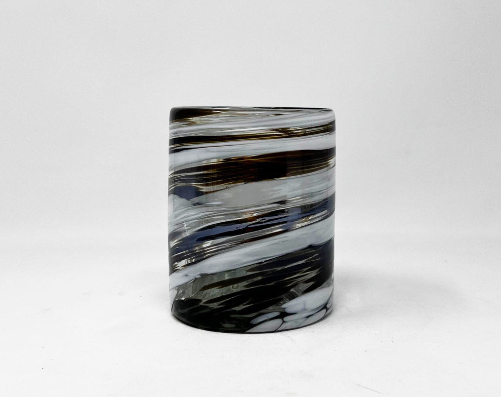 Hand Blown Low Ball Tumbler Glass - Mocha/Cream Swirl