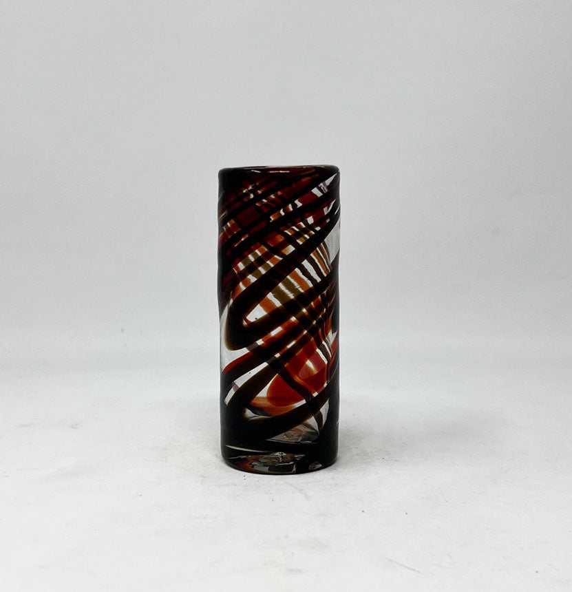 Hand Blown Shot Glass - Red/Chocolate Swirl