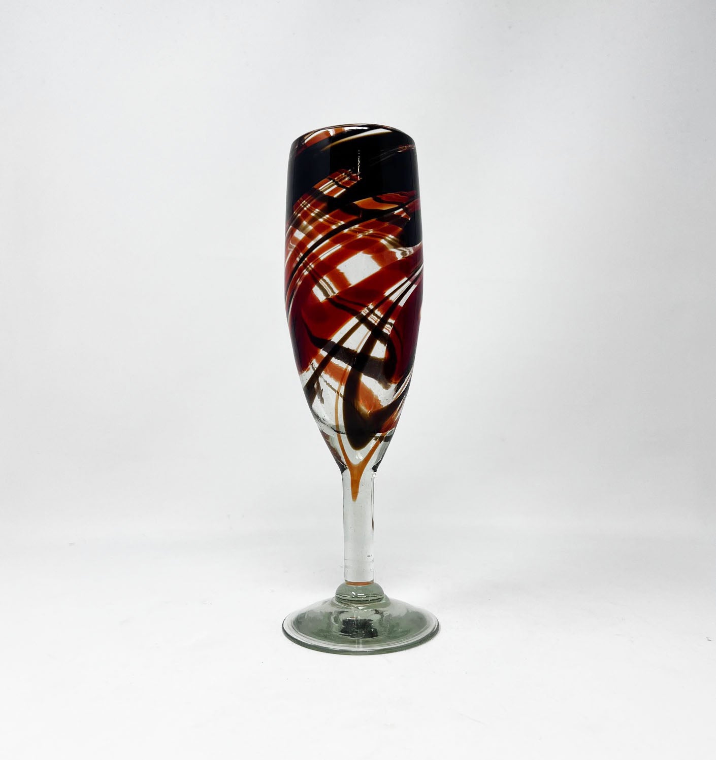 Hand Blown Champagne Glass - Red / Chocolate Swirl
