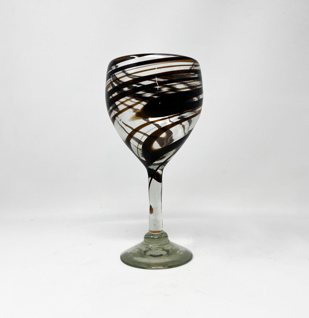Hand Blown Wine Glass - Chocolate Swirl