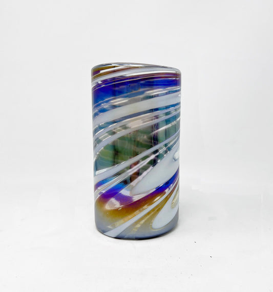 Hand Blown Water Glass - Purple/White Swirl Iridescent