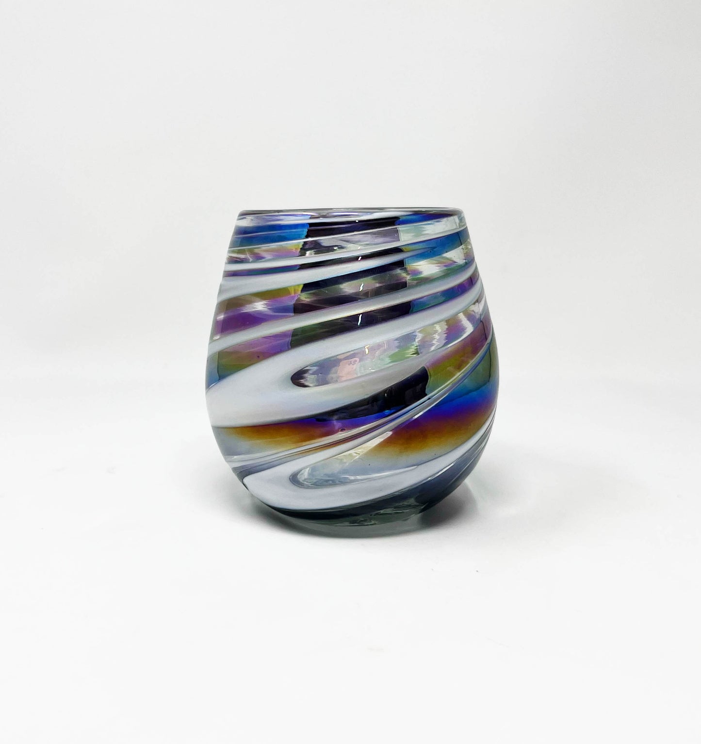 Stemless Wine Glass - Purple/White Swirl