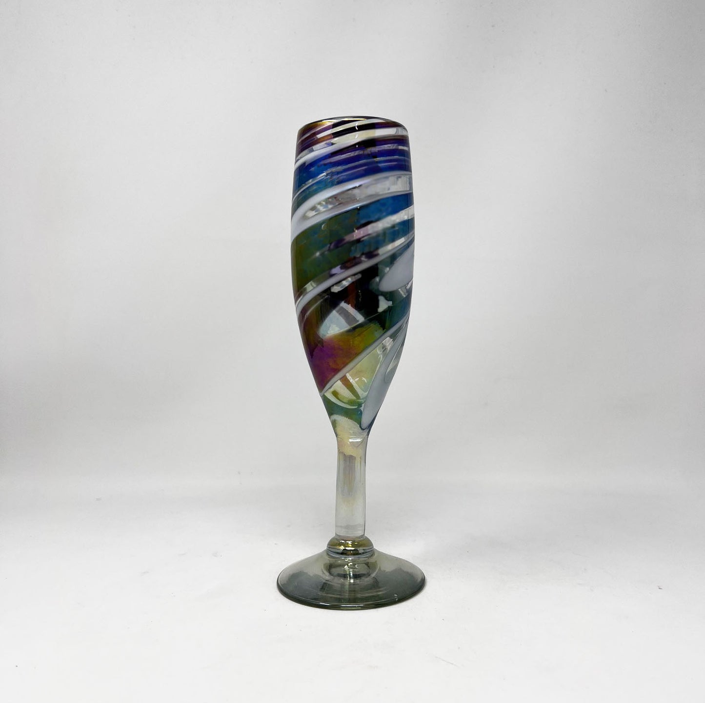Hand Blown Champagne Glass - Purple / White Iridescent Swirl