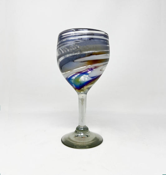 Hand Blown Wine Glass - Purple/White Iridescent Swirl