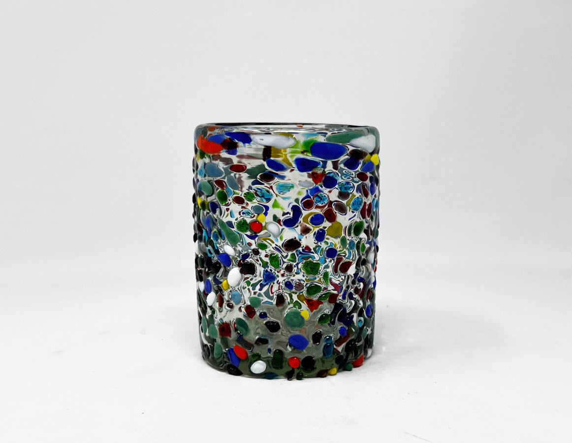 Hand Blown Low Ball Glass - Rainbow Graniti