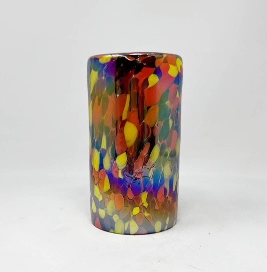 Hand Blown Water Glass - Red/Orange Iridescent Confetti