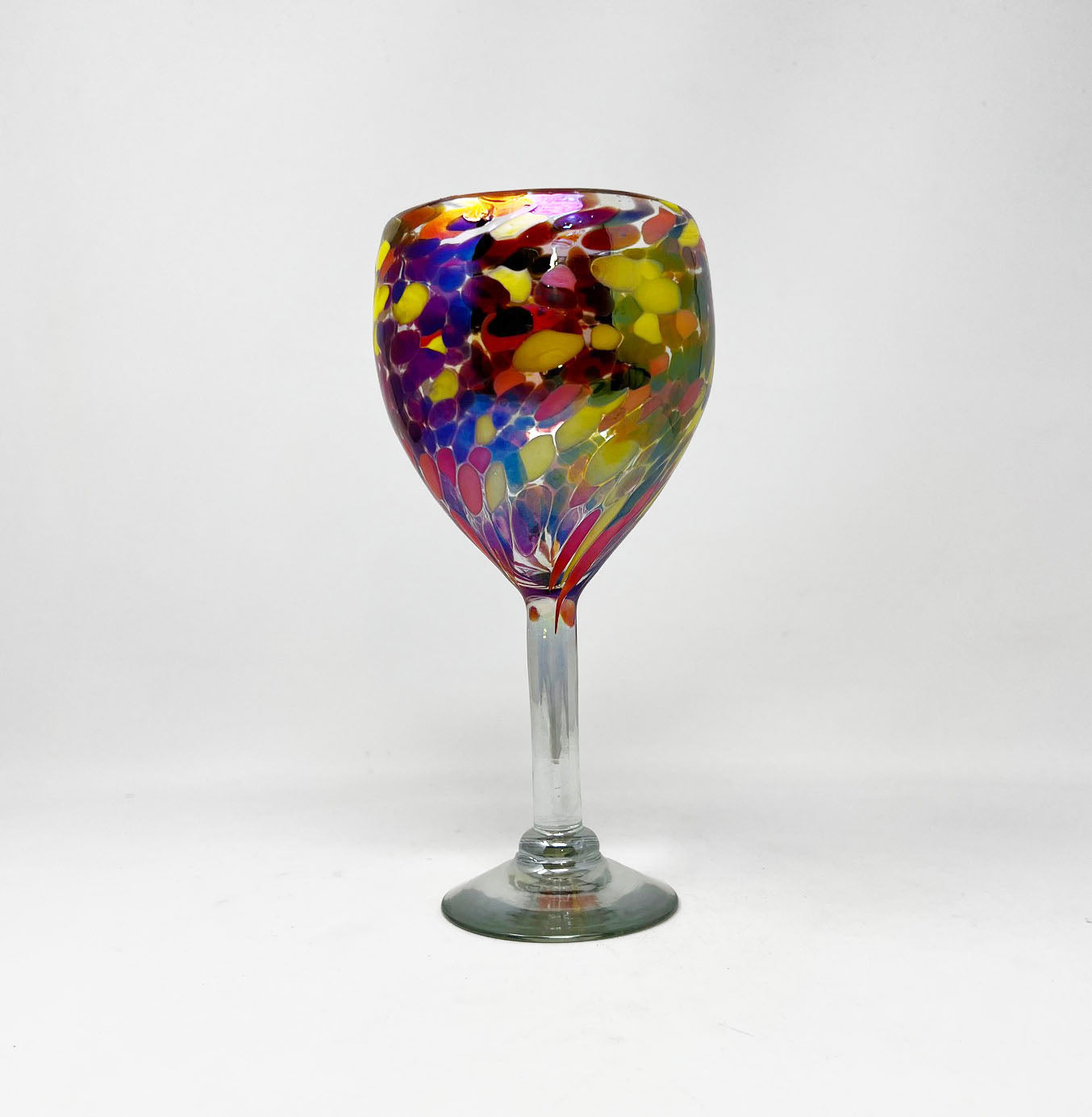 Hand Blown Wine Glass - Red / Orange Iridescent Confetti