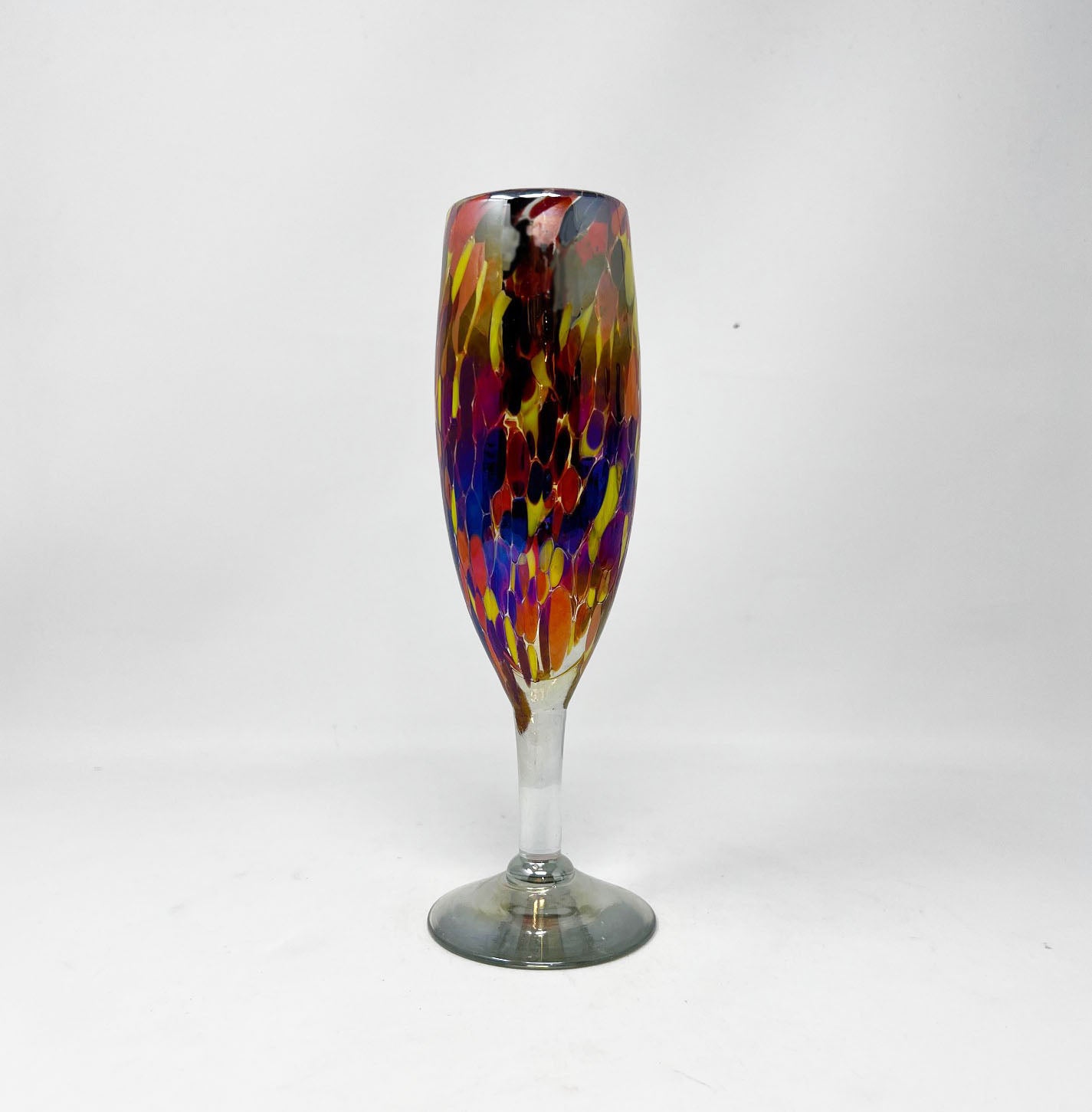 Hand Blown Champagne Glass - Red / Orange Iridescent Confetti