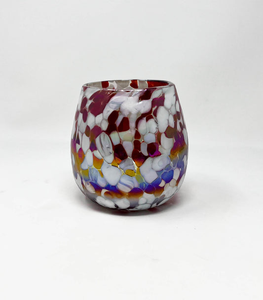 Stemless Wine Glass - Red/White Iridescent Confetti