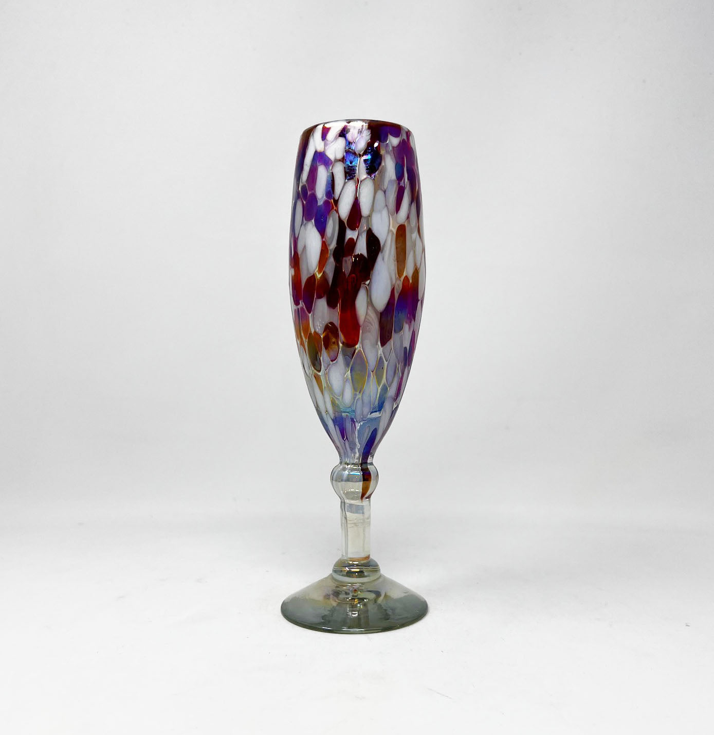 Hand Blown Champagne Glass - Red / White Iridescent Confetti