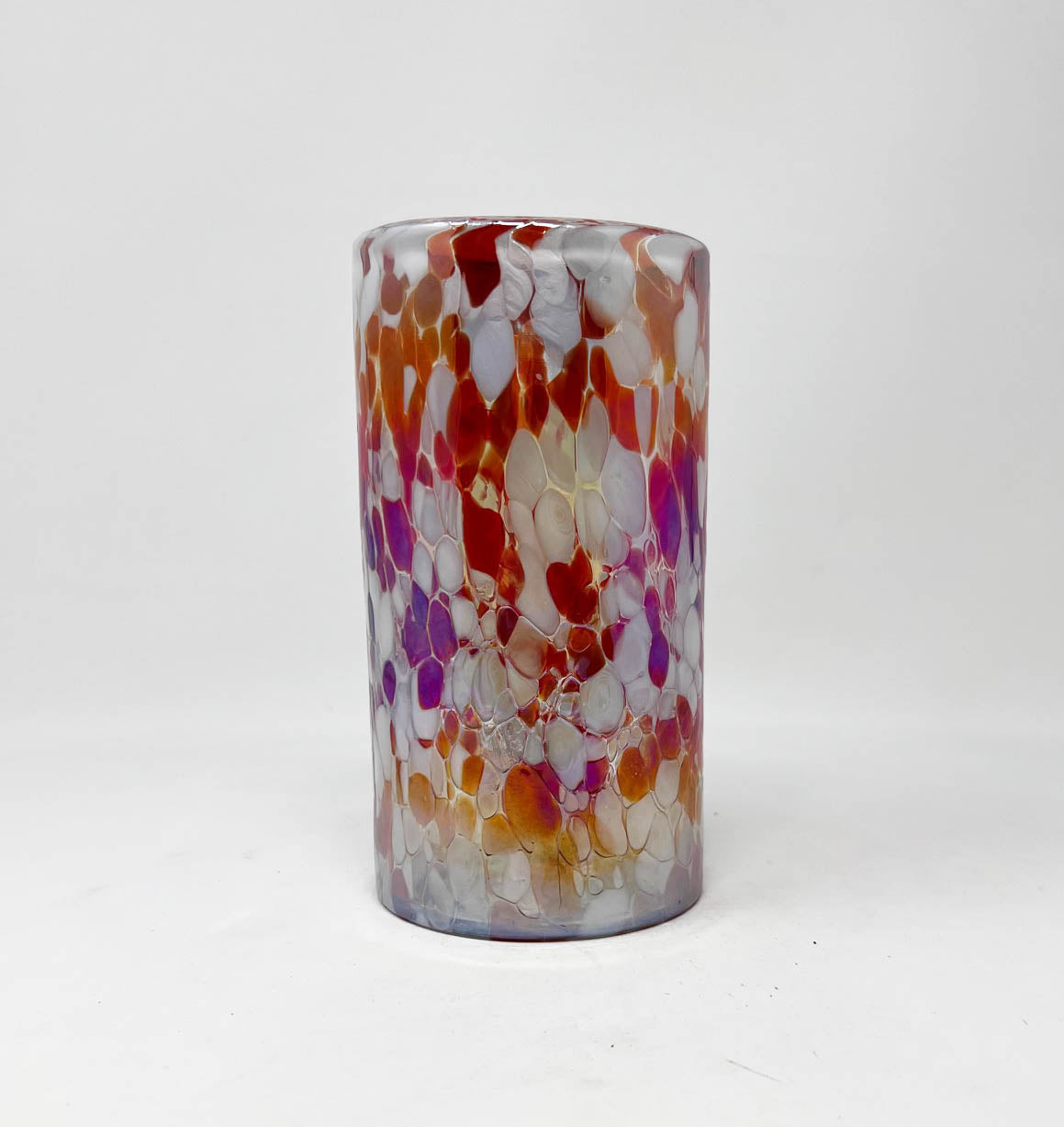 Hand Blown Water Glass - Red/White Iridescent Confetti
