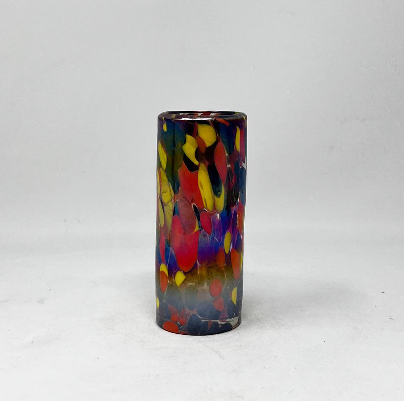 Hand Blown Shot Glass - Red/Orange Iridescent Confetti