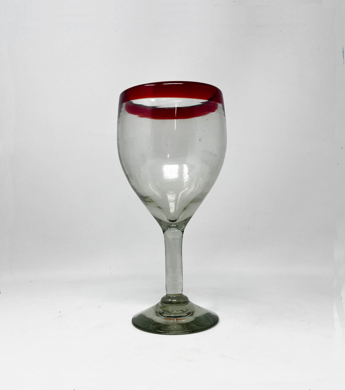 Hand Blown Wine Glass - Red Rim