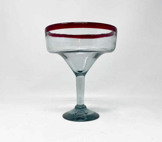 Hand Blown Margarita Glass - Red Rim
