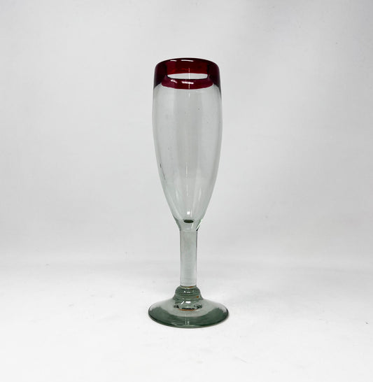 Hand Blown Champagne Glass - Red Rim