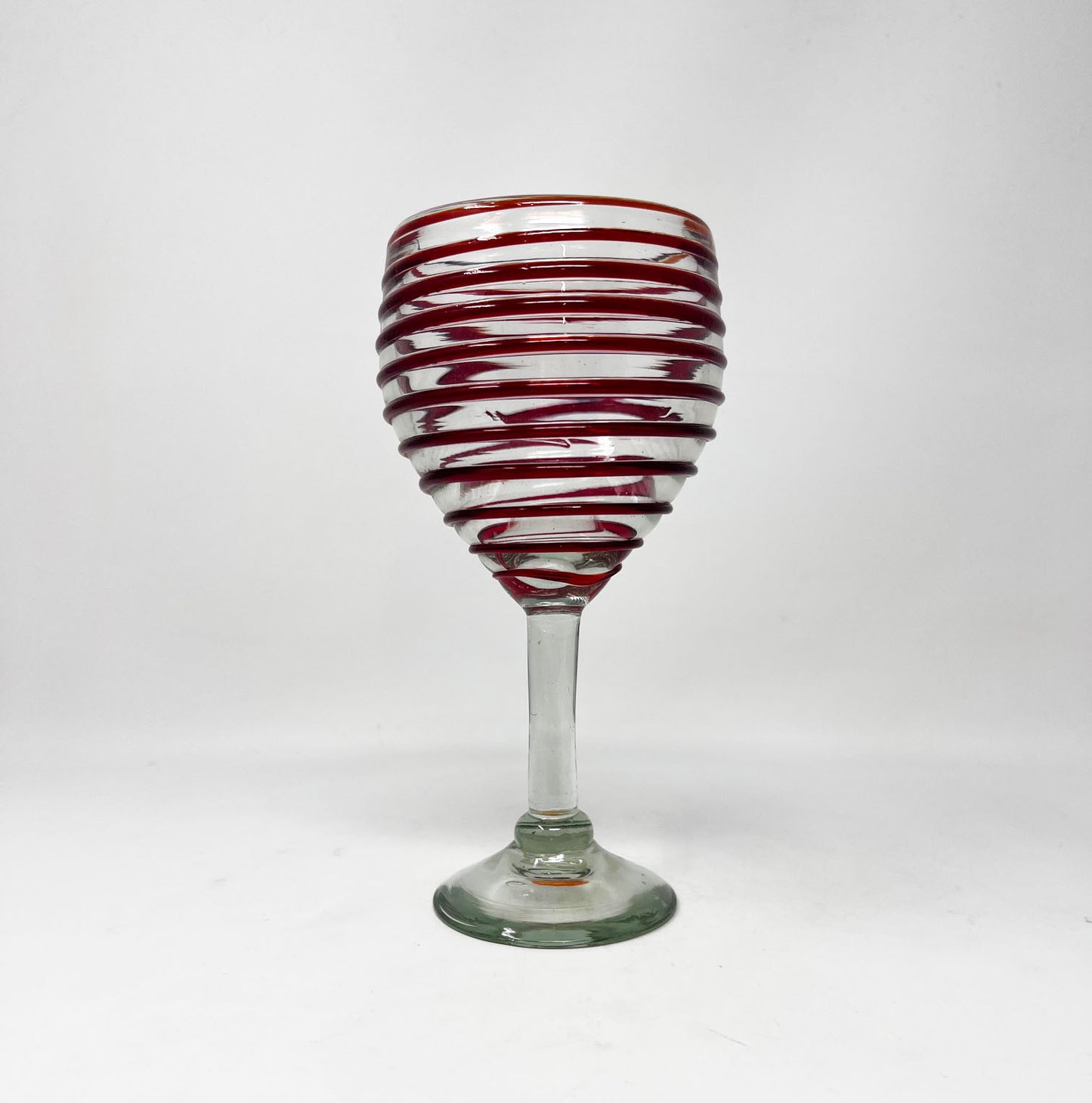 Hand Blown Wine Glass - Red Stripes