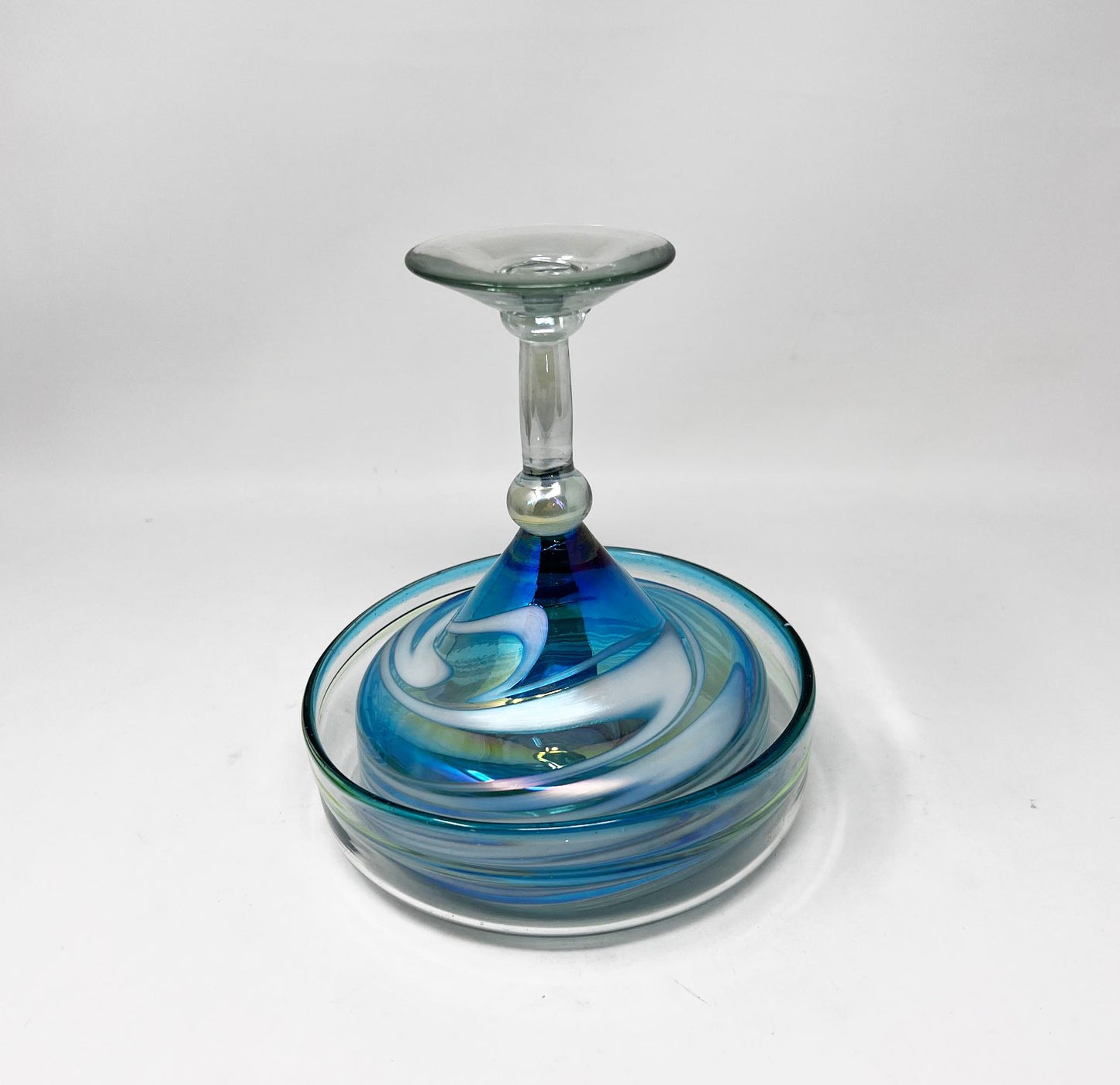 Hand Blown Salt RImmer Dish - Turquoise Rim