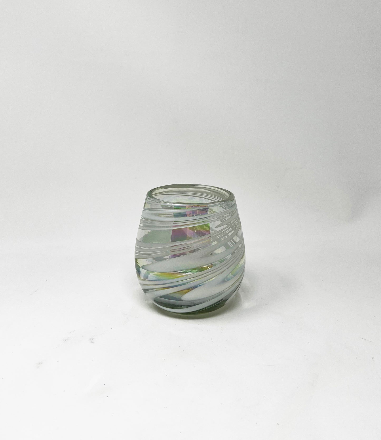 Stemless Wine Glass - White Iridescent Swirl