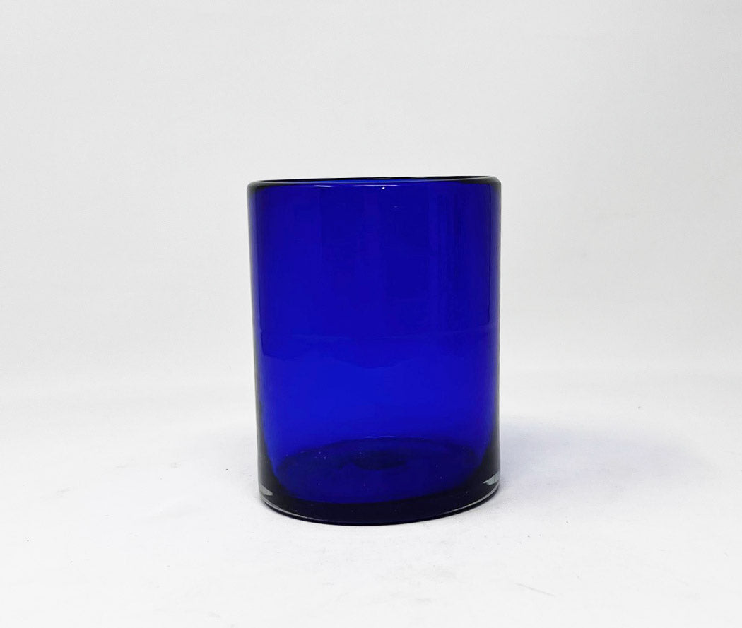 Hand Blown Low Ball Tumbler Glass - Solid Blue