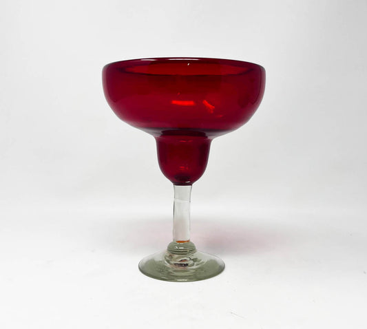 Hand Blown Margarita Glass - Solid Red