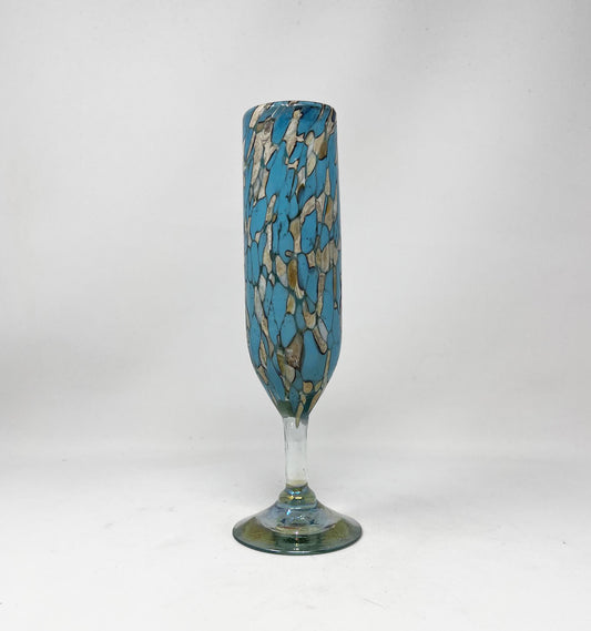 Hand Blown Champagne Glass - Teal/Tan Confetti