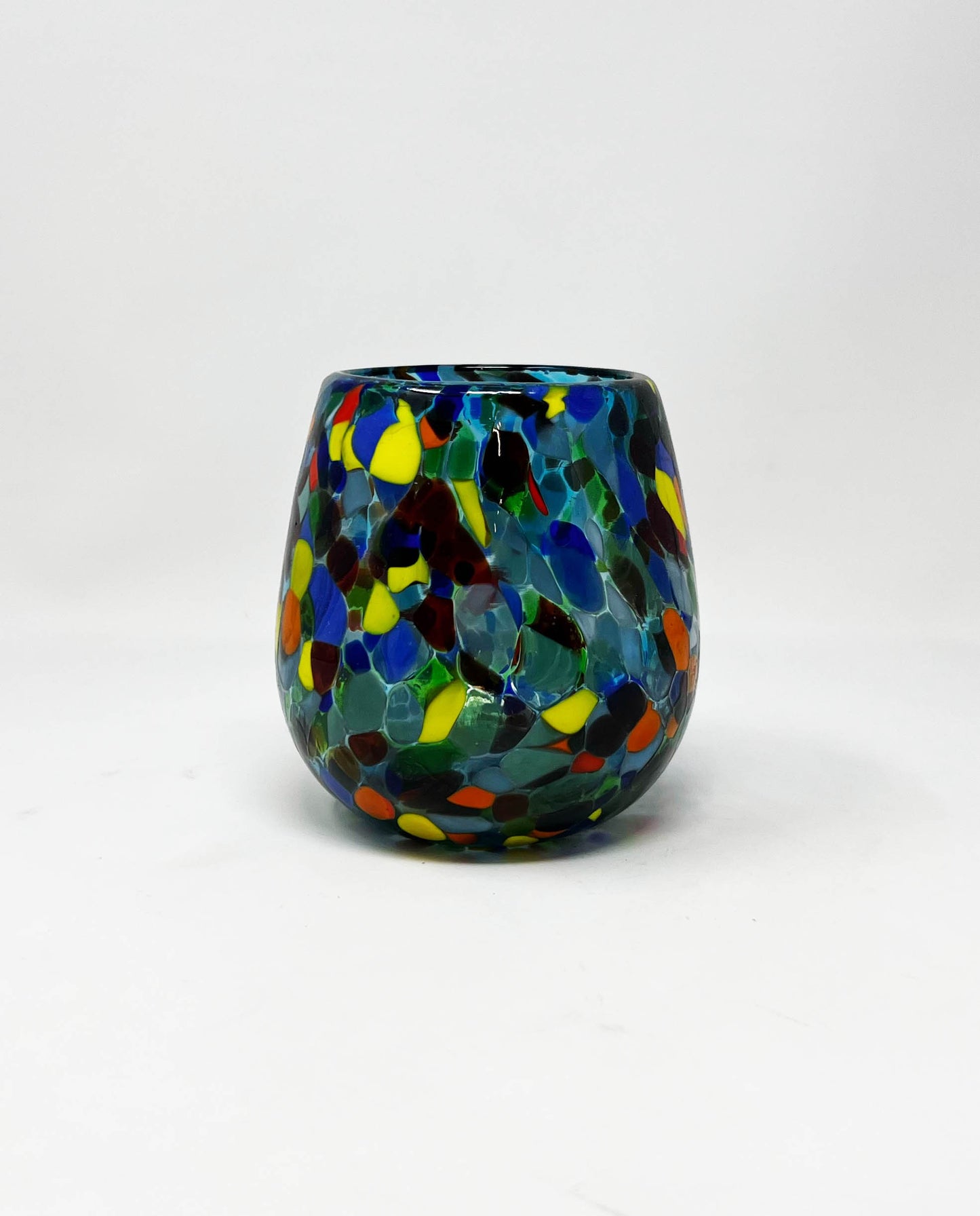 Stemless Wine Glass - Turquoise Confetti
