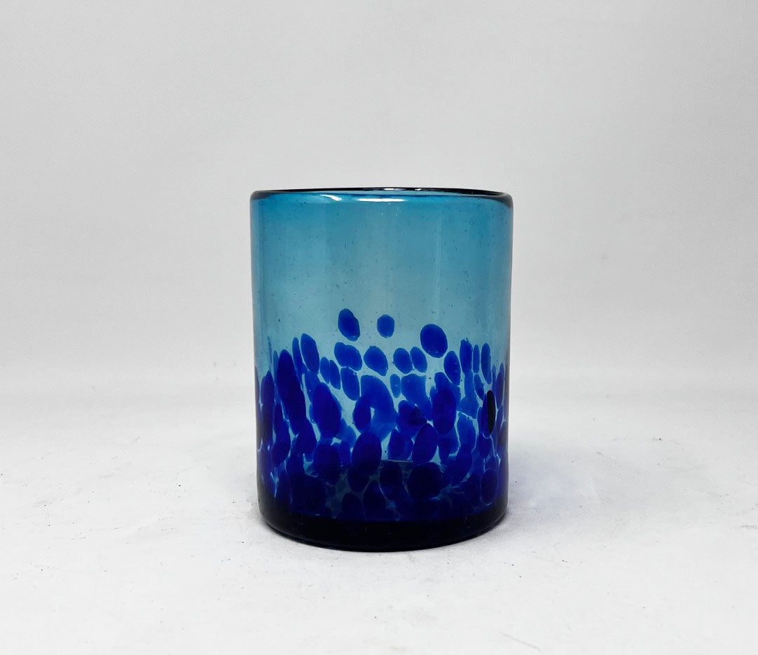 Hand Blown Low Ball Tumbler Glass - Turquoise Deep Sea Base