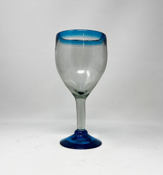 Hand Blown Wine Glass - Turquoise Rim/Base