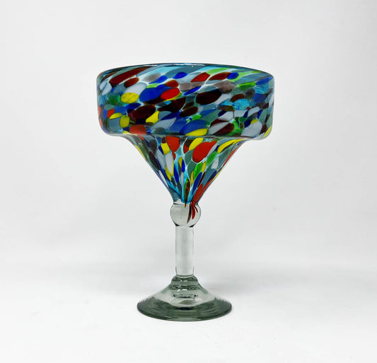 Hand Blown Margarita Glass - Turquoise Confetti